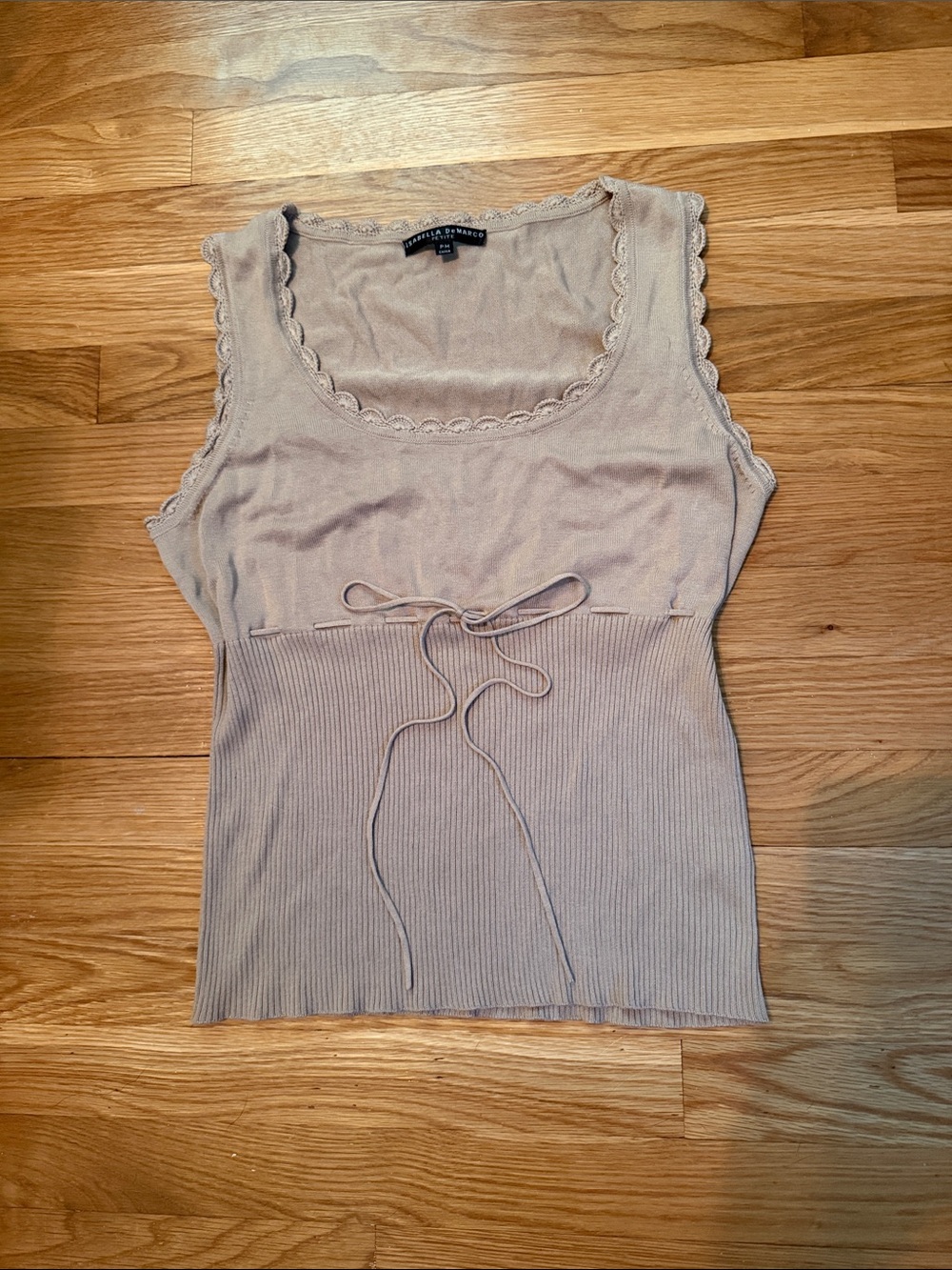 Isabella Demarco Ribbed Tie-Front Tank Top in Light Taupe